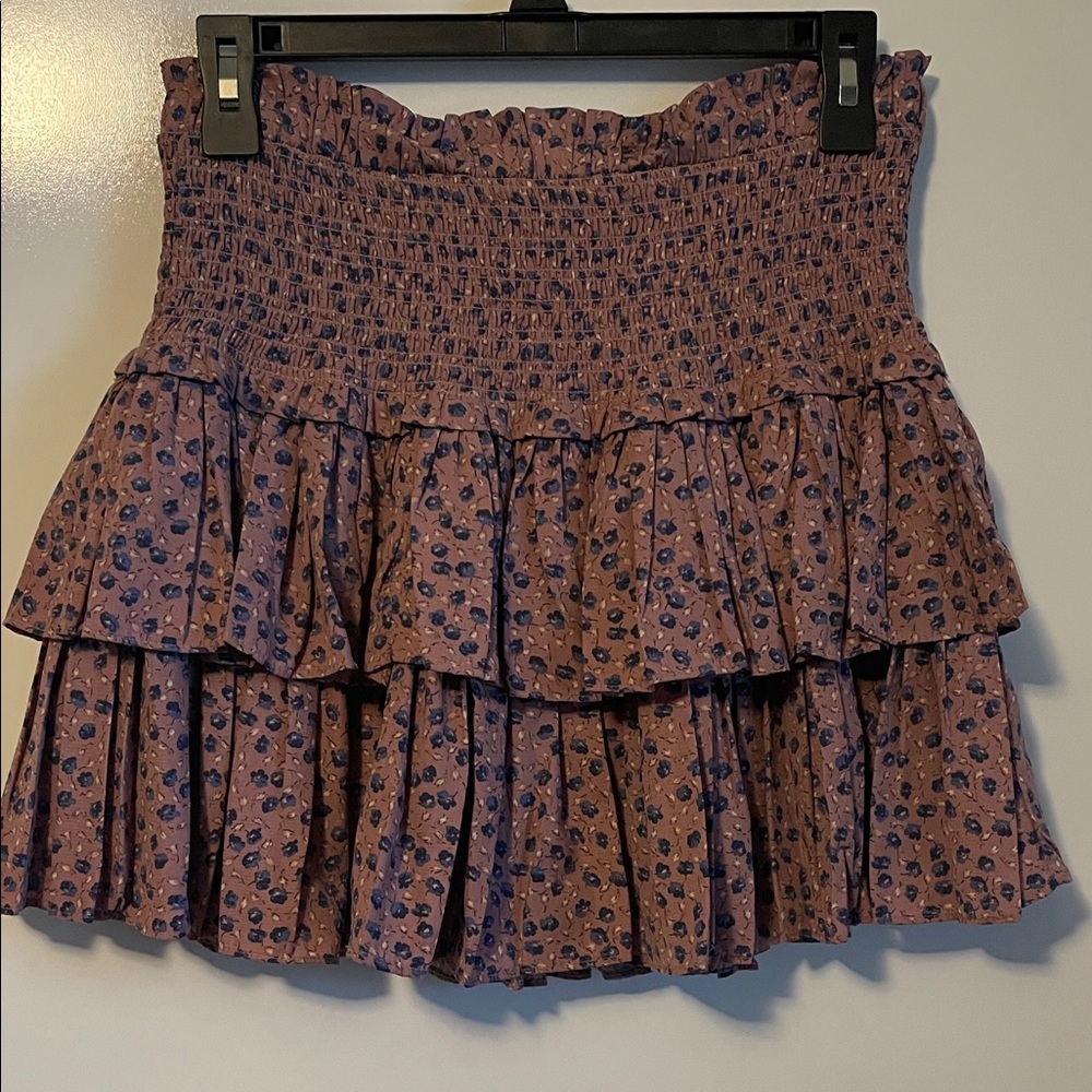 Seashell Pink and Blue Floral Ruffle Skirt Size Large NWOT